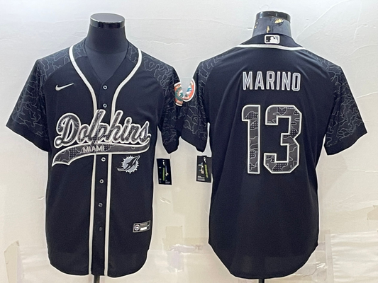 Men's Miami Dolphins Dan Marino #13 Black RFLCTV Limited Jerseys Joint Edition
