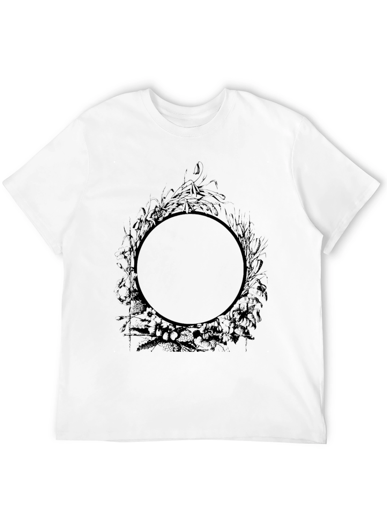 Mens Black Graphic Tee - Circle Floral Design