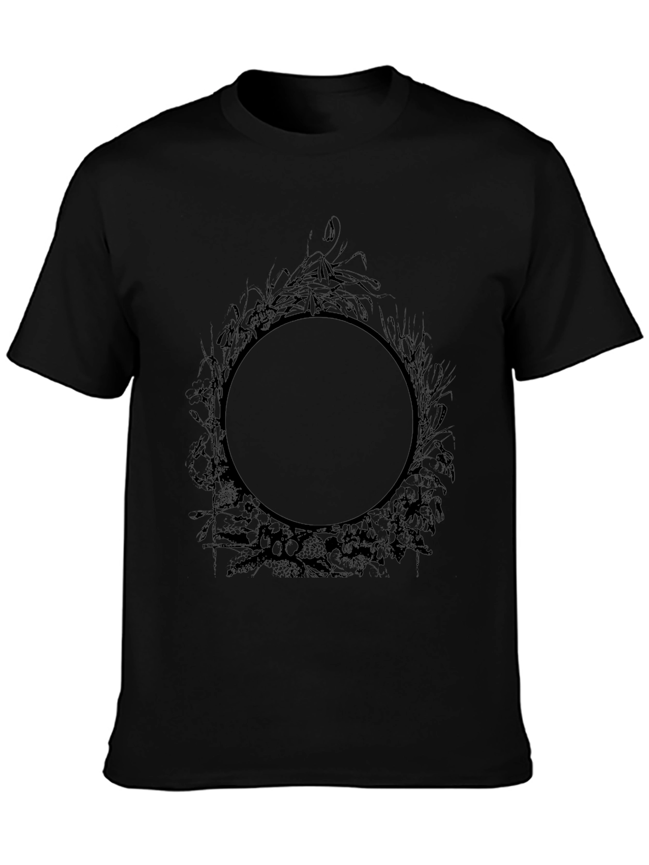 Mens Black Graphic Tee - Circle Floral Design
