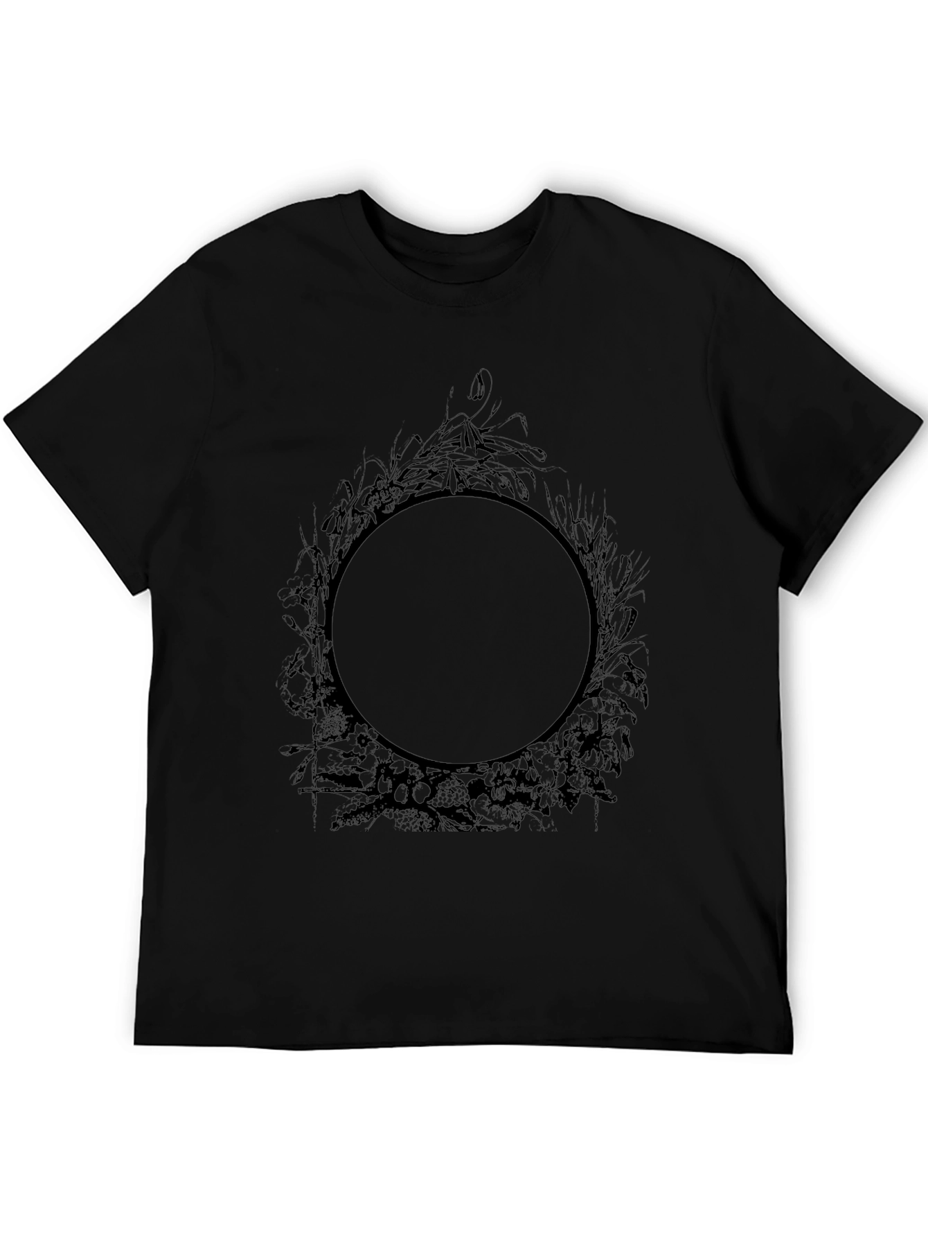 Mens Black Graphic Tee - Circle Floral Design