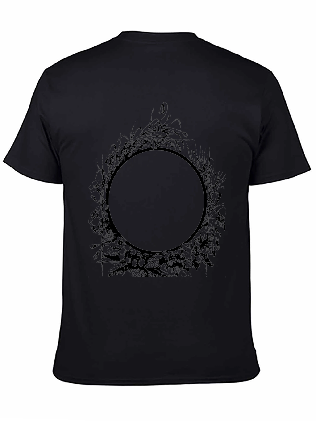 Mens Black Graphic Tee - Circle Floral Design
