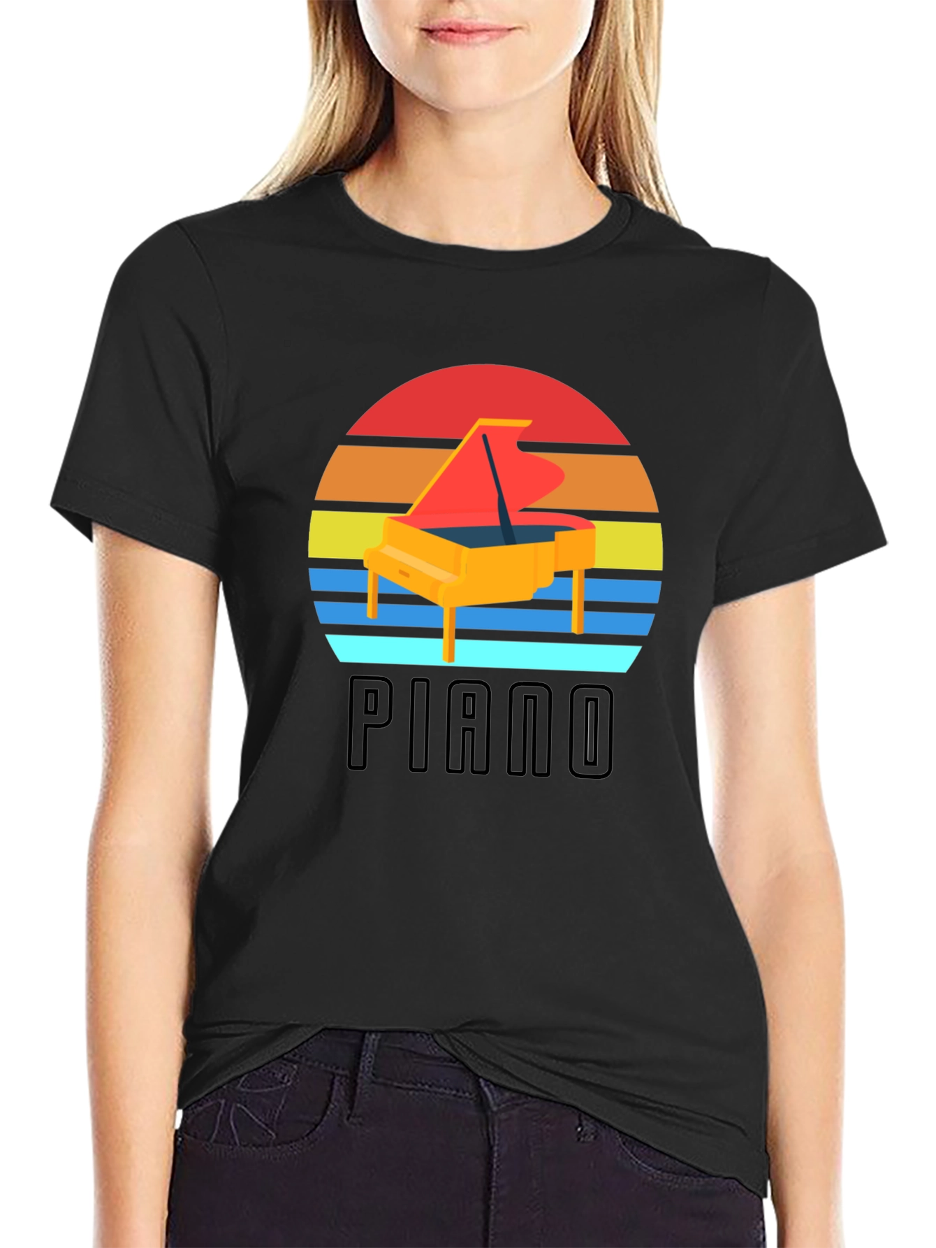 Retro Piano Sunset Graphic Tee - Musician Style