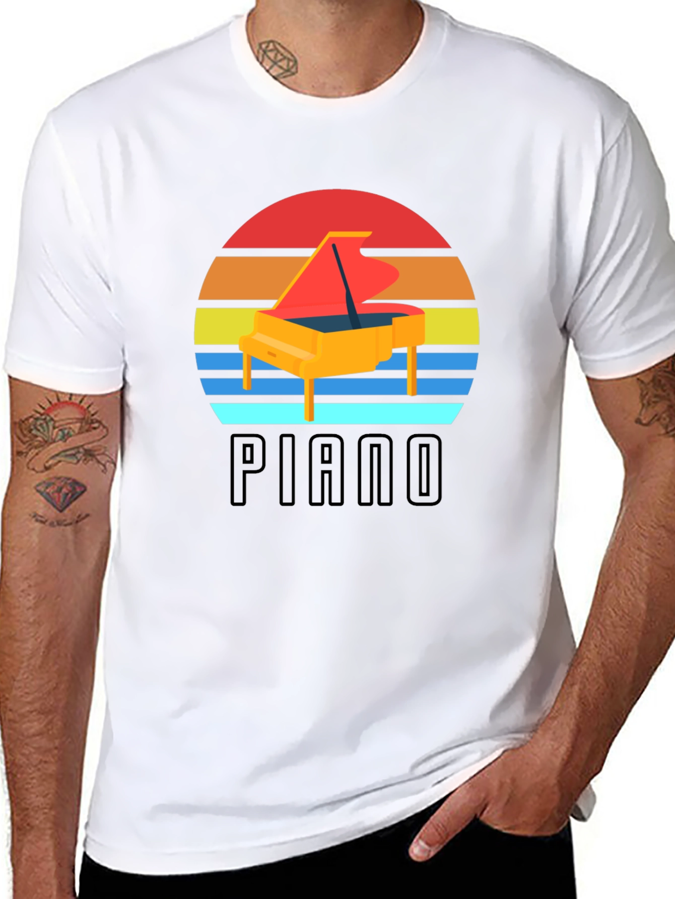 Retro Piano Sunset Graphic Tee - Musician Style