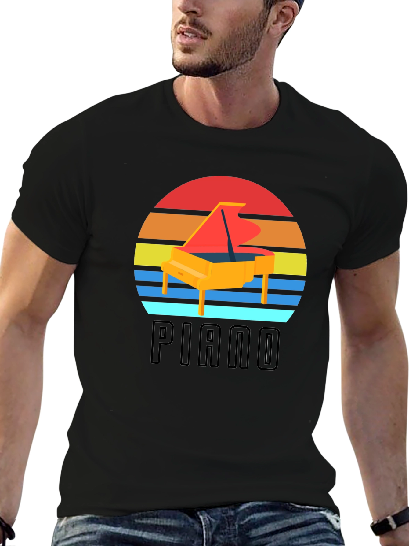Retro Piano Sunset Graphic Tee - Musician Style