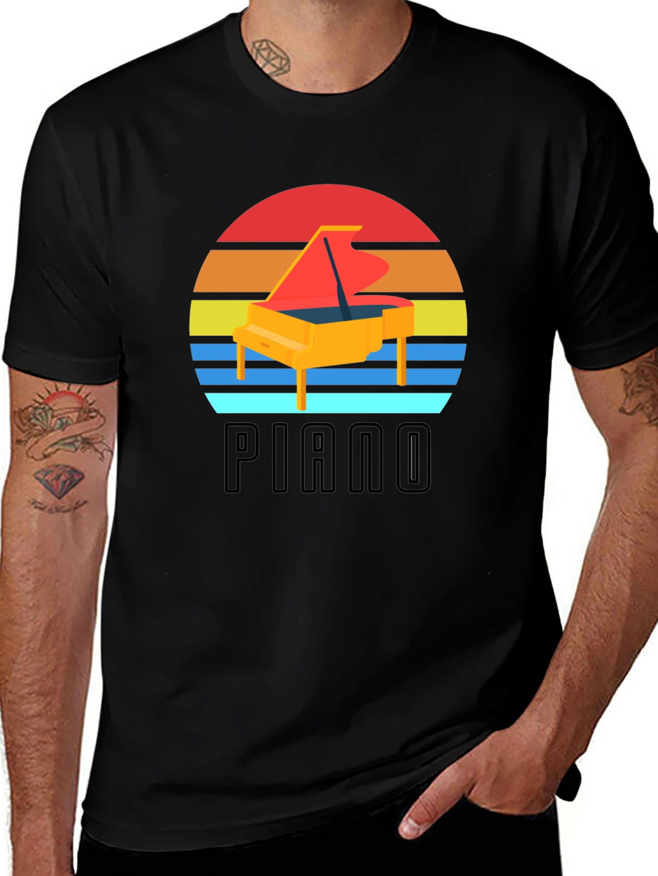 Retro Piano Sunset Graphic Tee - Musician Style