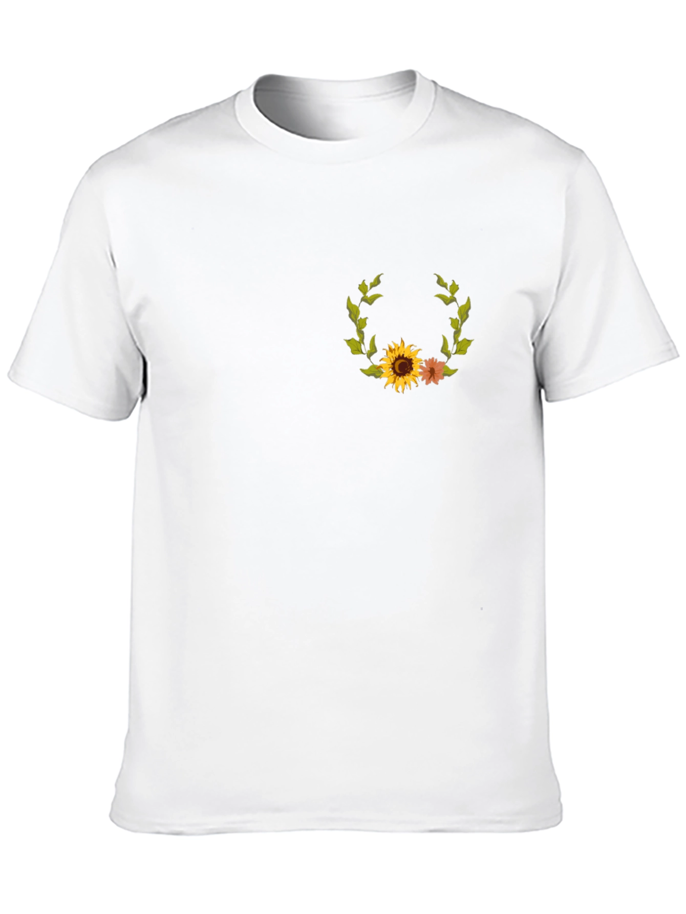 Sunflower Wreath Graphic Tee - Black Cotton Casual Shirt