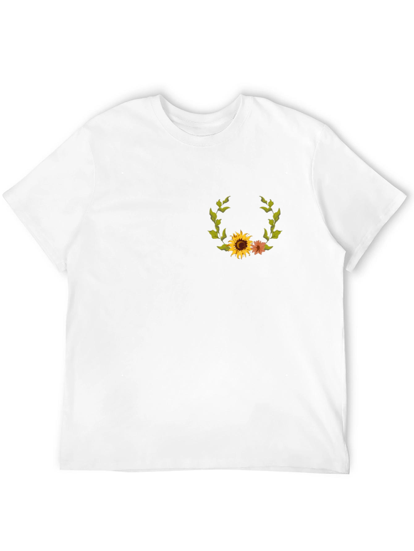 Sunflower Wreath Graphic Tee - Black Cotton Casual Shirt