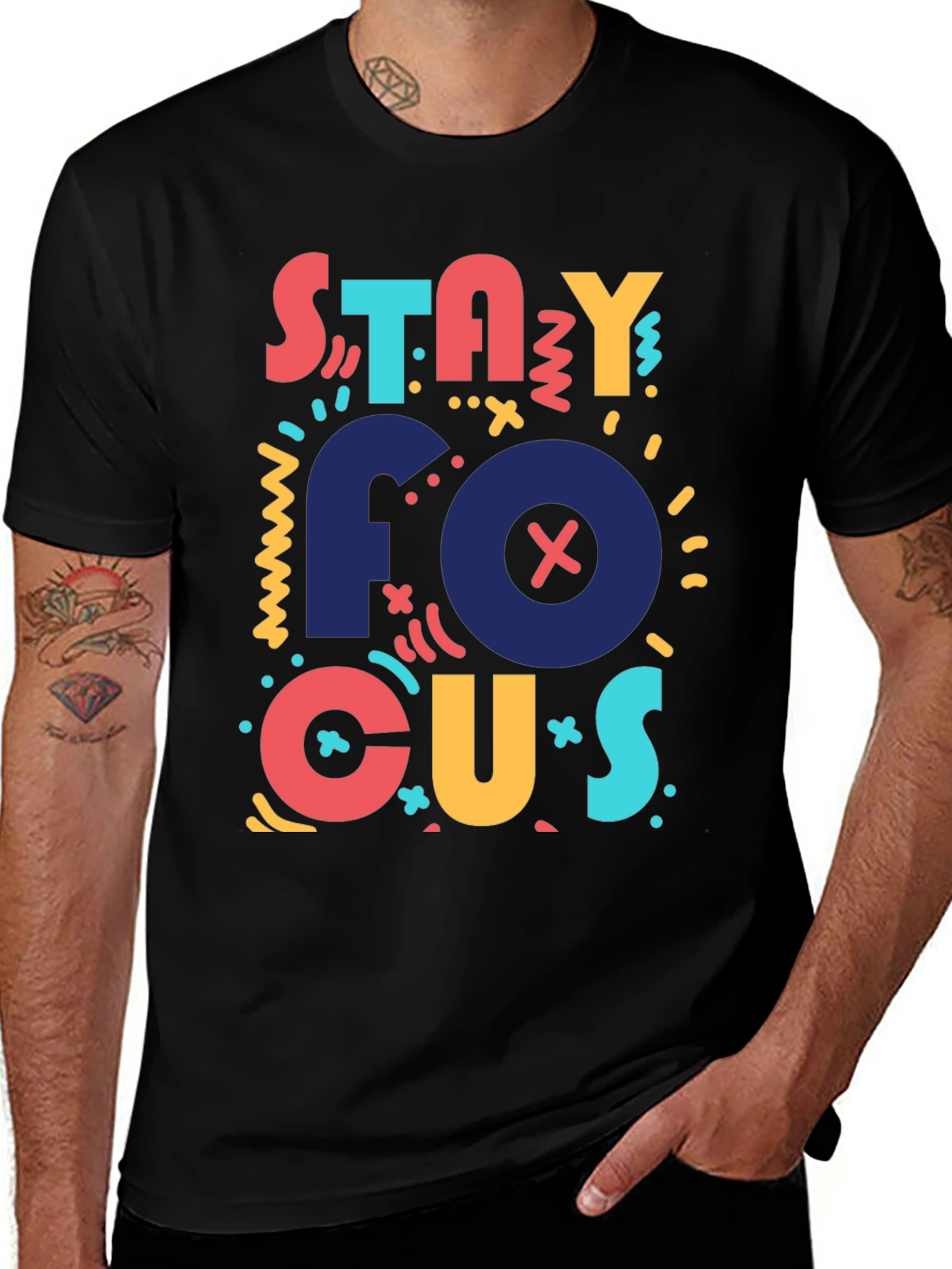 Stay Focused Graphic Tee - Black Casual T-Shirt