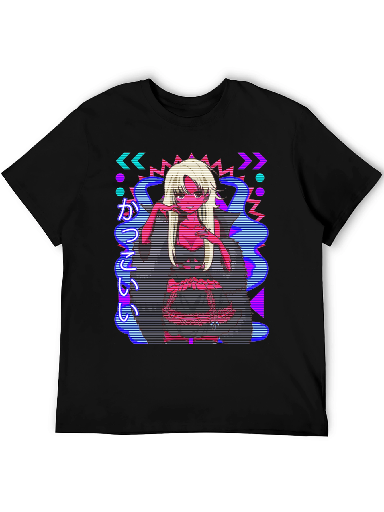 Retro Anime Graphic Print Black Tee