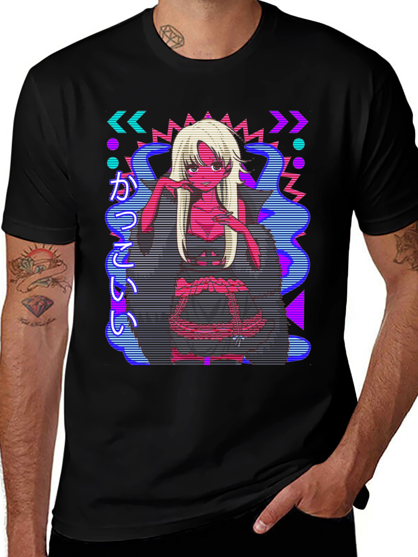 Retro Anime Graphic Print Black Tee