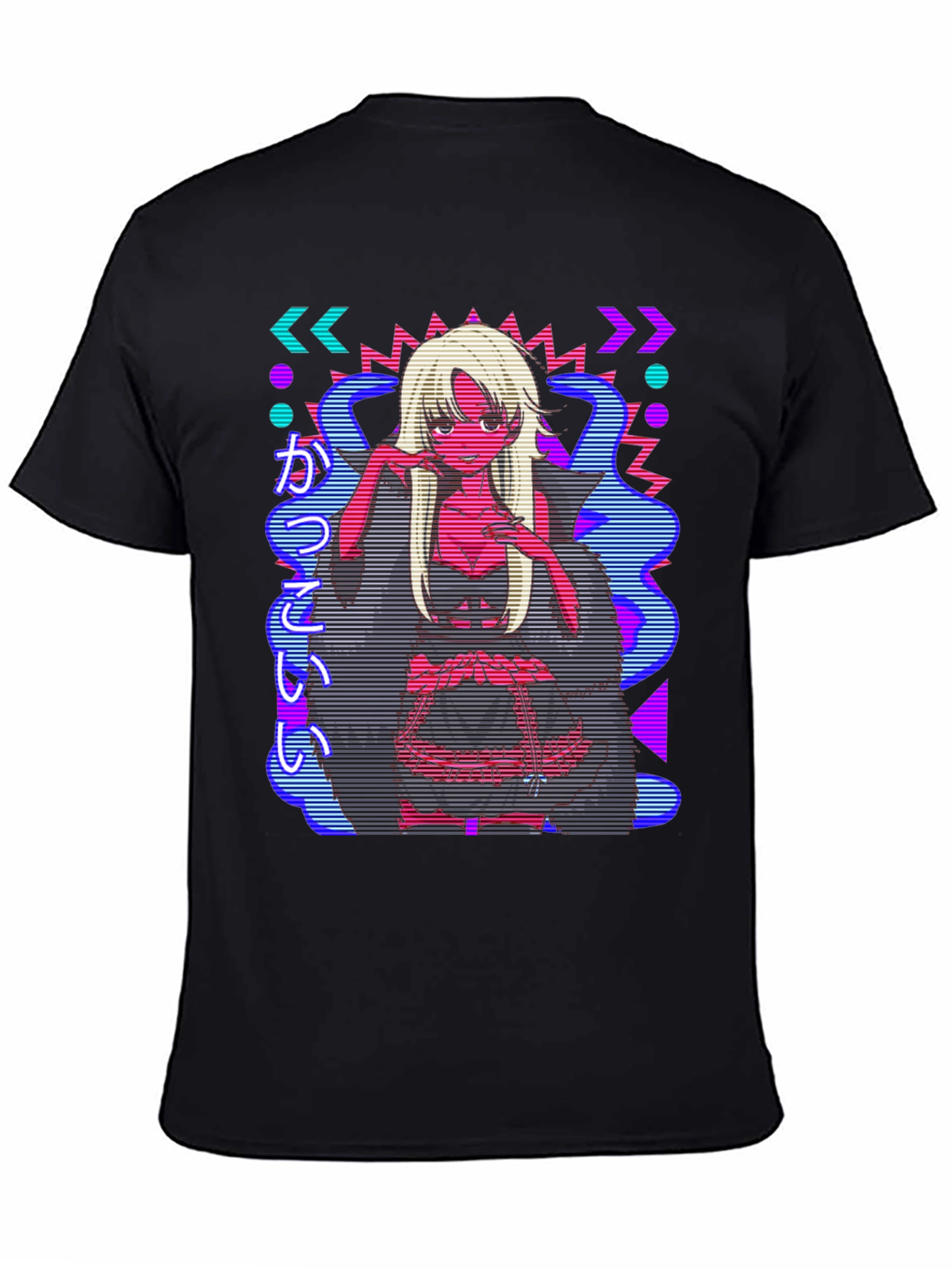 Retro Anime Graphic Print Black Tee