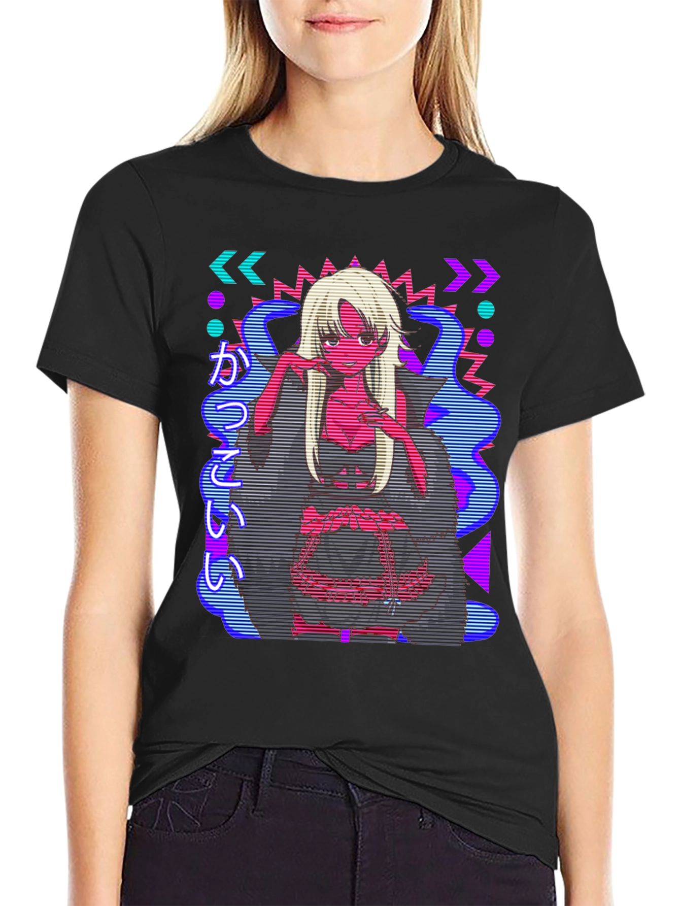 Retro Anime Graphic Print Black Tee