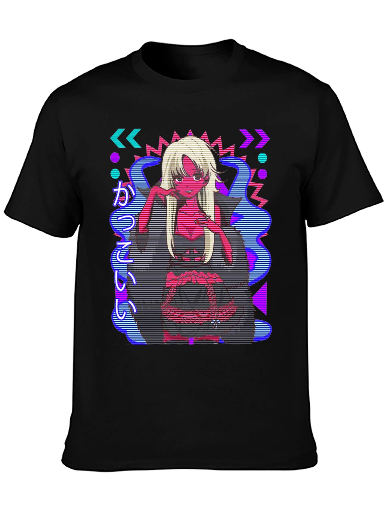 Retro Anime Graphic Print Black Tee