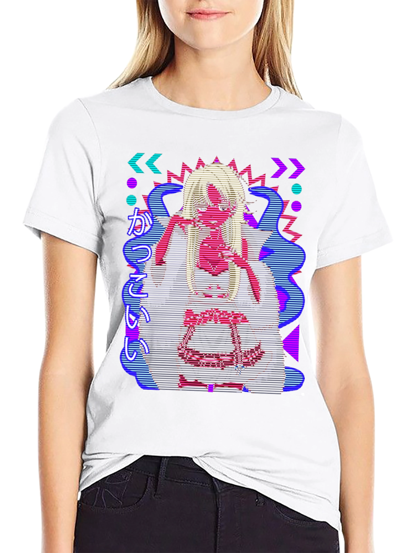 Retro Anime Graphic Print Black Tee
