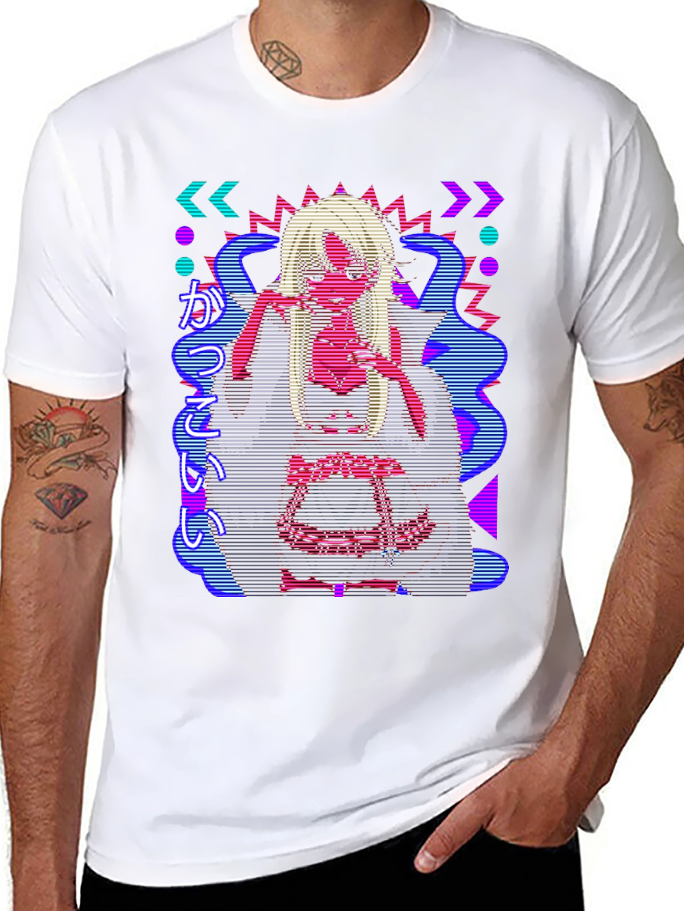 Retro Anime Graphic Print Black Tee
