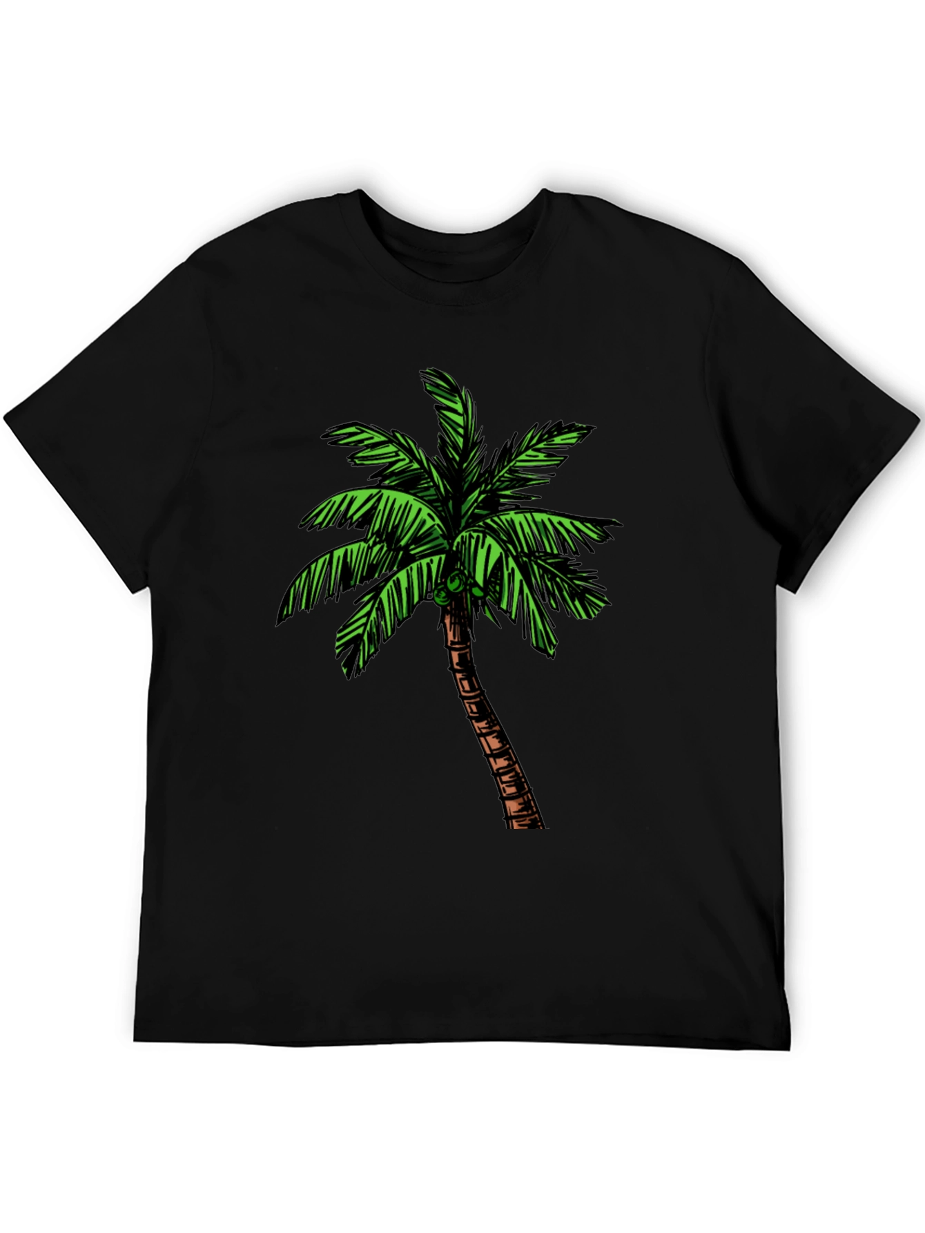 Tropical Palm Tree Graphic Tee - Black Cotton Shirt