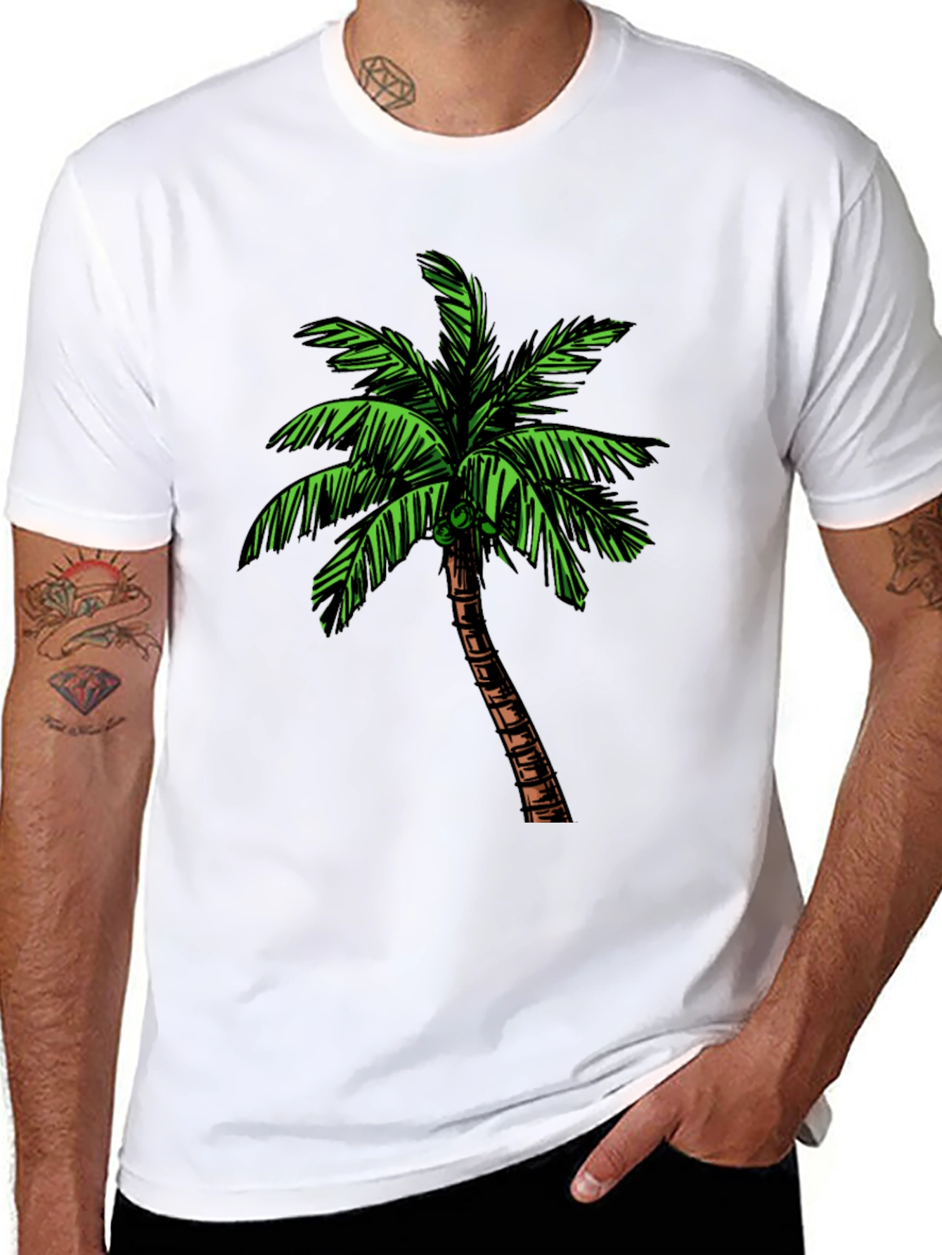 Tropical Palm Tree Graphic Tee - Black Cotton Shirt