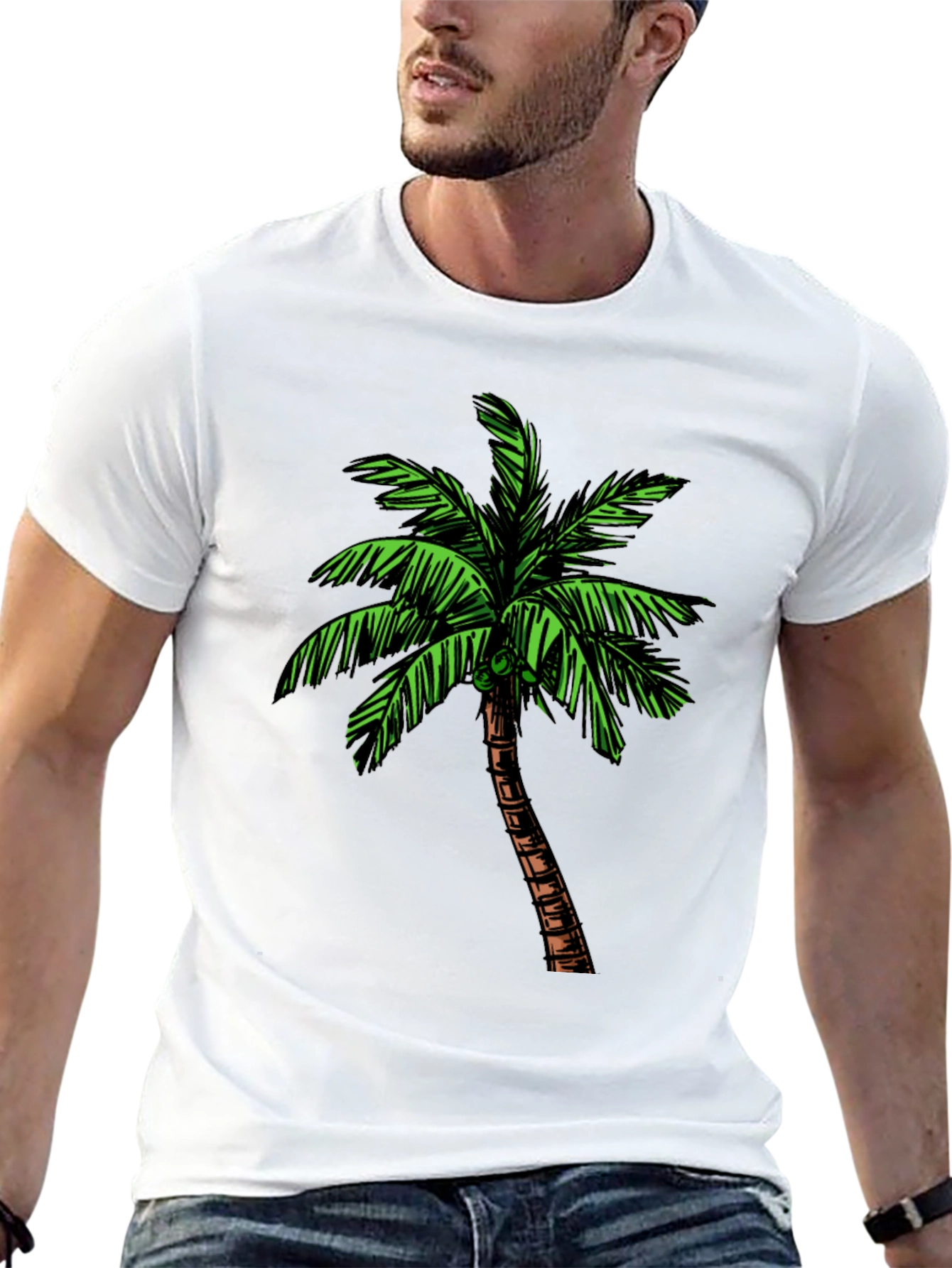 Tropical Palm Tree Graphic Tee - Black Cotton Shirt