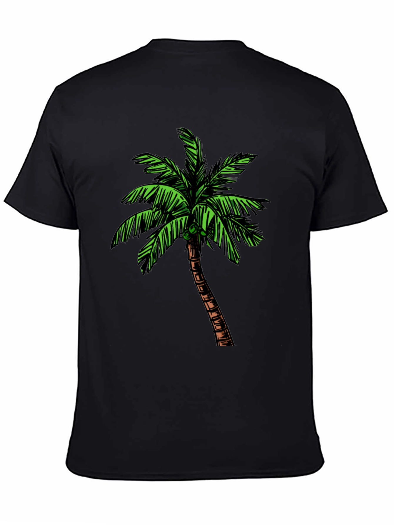 Tropical Palm Tree Graphic Tee - Black Cotton Shirt