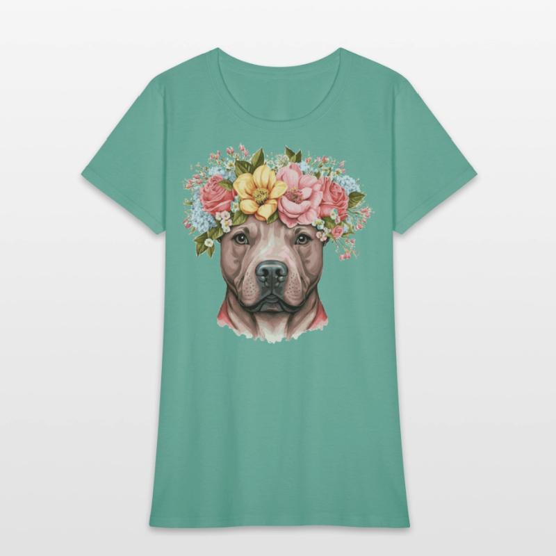 Cute Bull Terrier Flower Crown Pet Dog Breed Flora