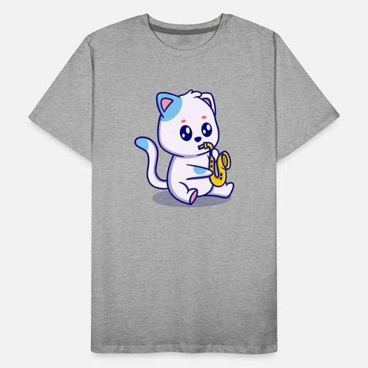 cute cat with trumpet cartoon icon illustration