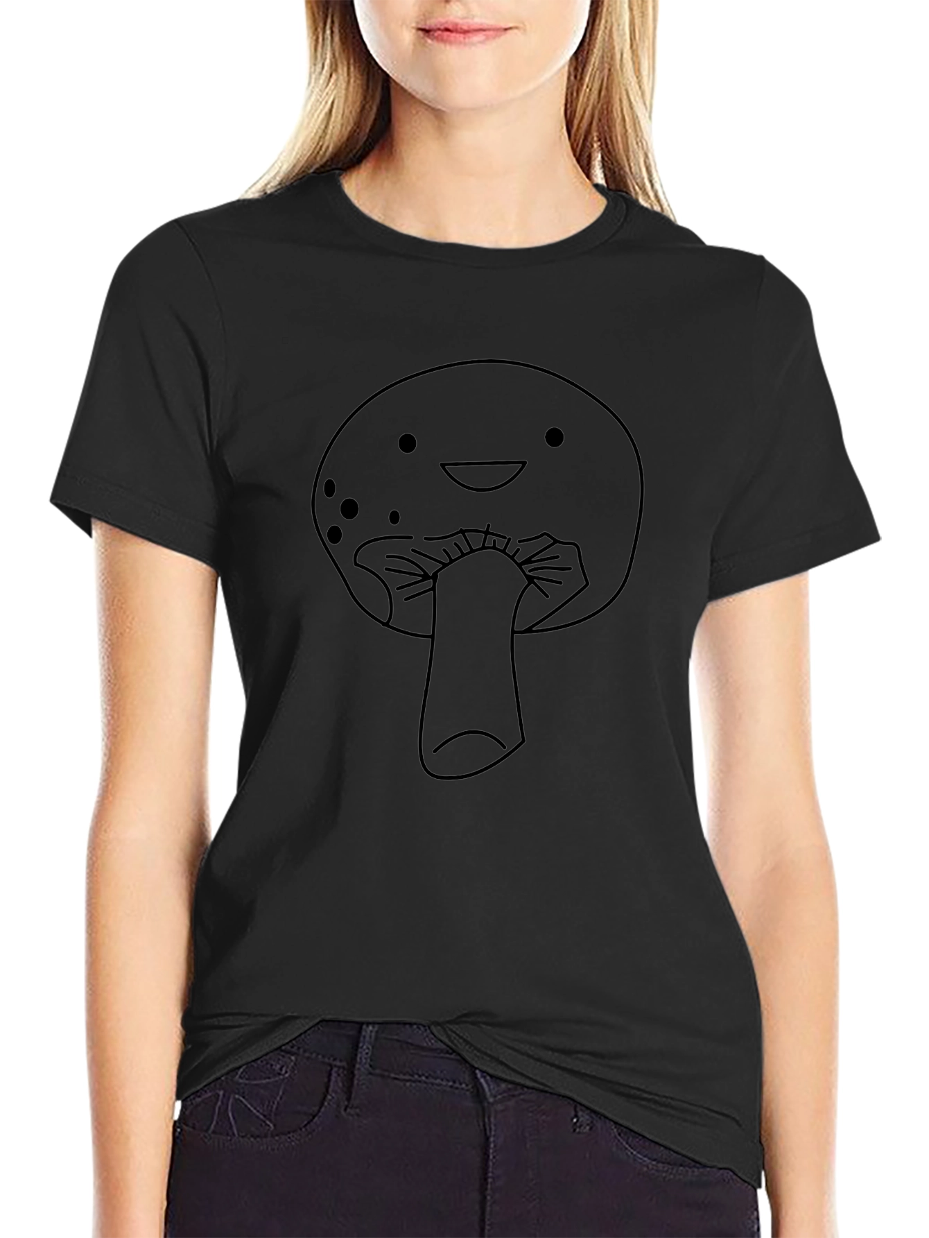 Cute Mushroom Graphic T-Shirt - Black