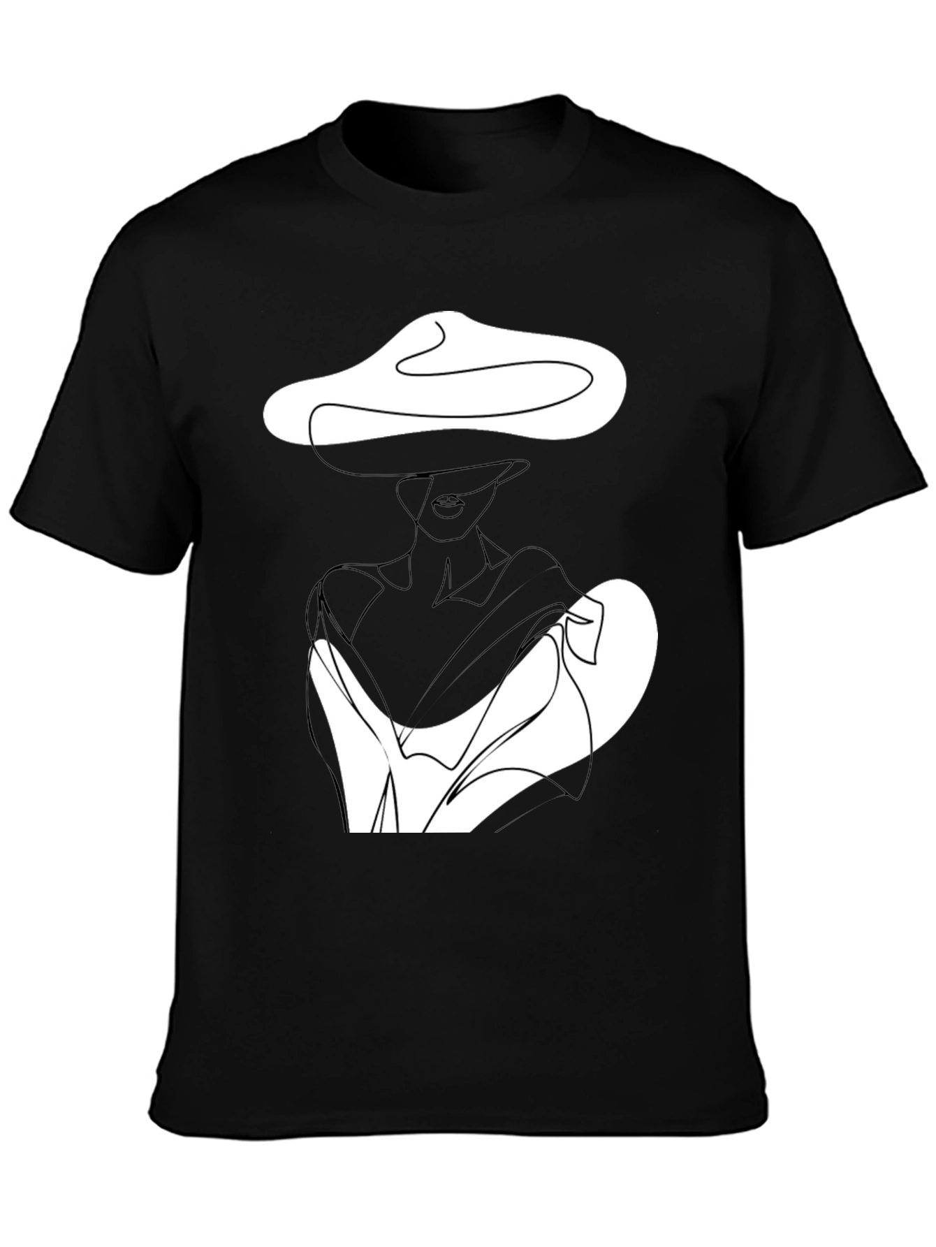 Elegant Woman Line Art Black T-Shirt