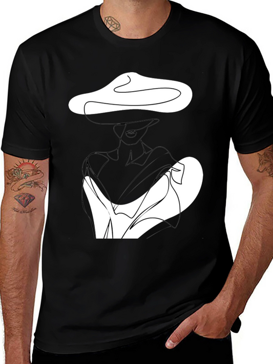 Elegant Woman Line Art Black T-Shirt