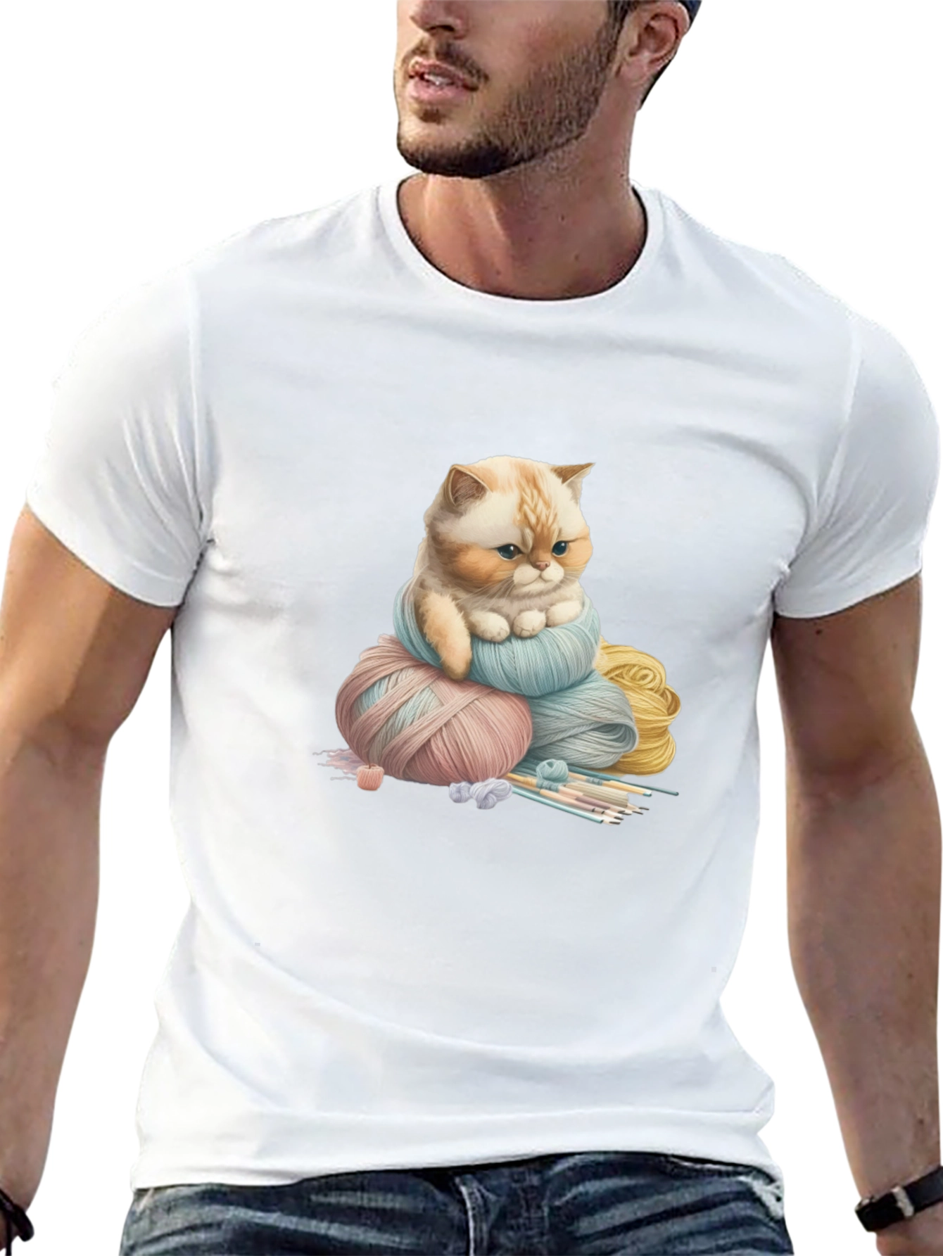 Cute Cat Kitten Yarn Ball Black T-Shirt