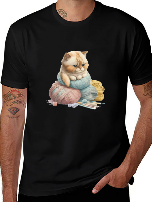 Cute Cat Kitten Yarn Ball Black T-Shirt