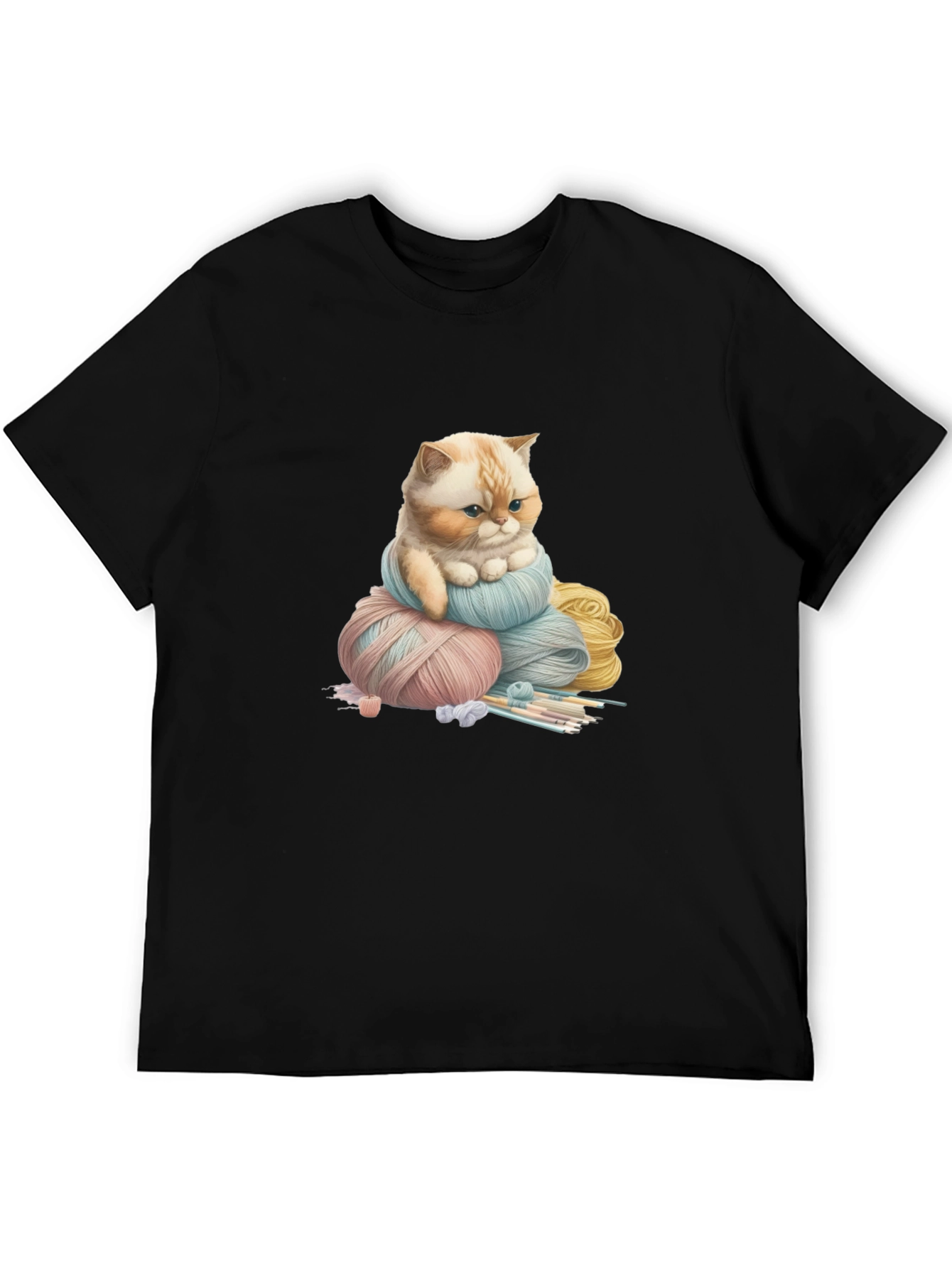 Cute Cat Kitten Yarn Ball Black T-Shirt