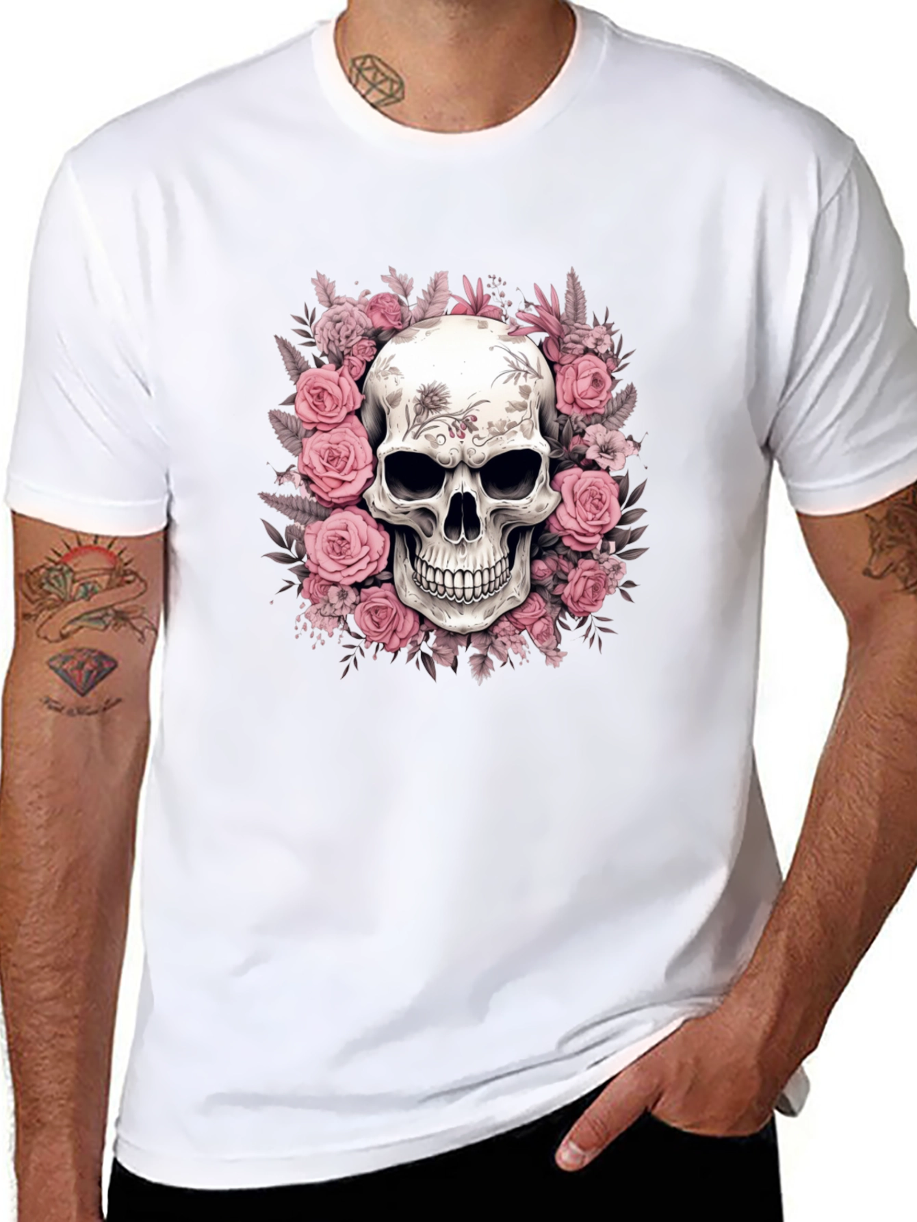 Floral Skull Graphic Black T-Shirt