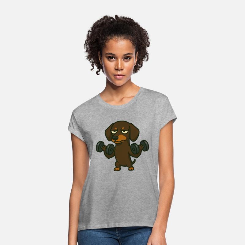Dachshund with dumbbell fitness training biceps wo
