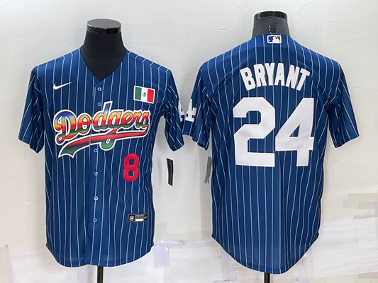 Men's Los Angeles Dodgers Kobe Bryant #8-24 Blue Stitched Jerseys