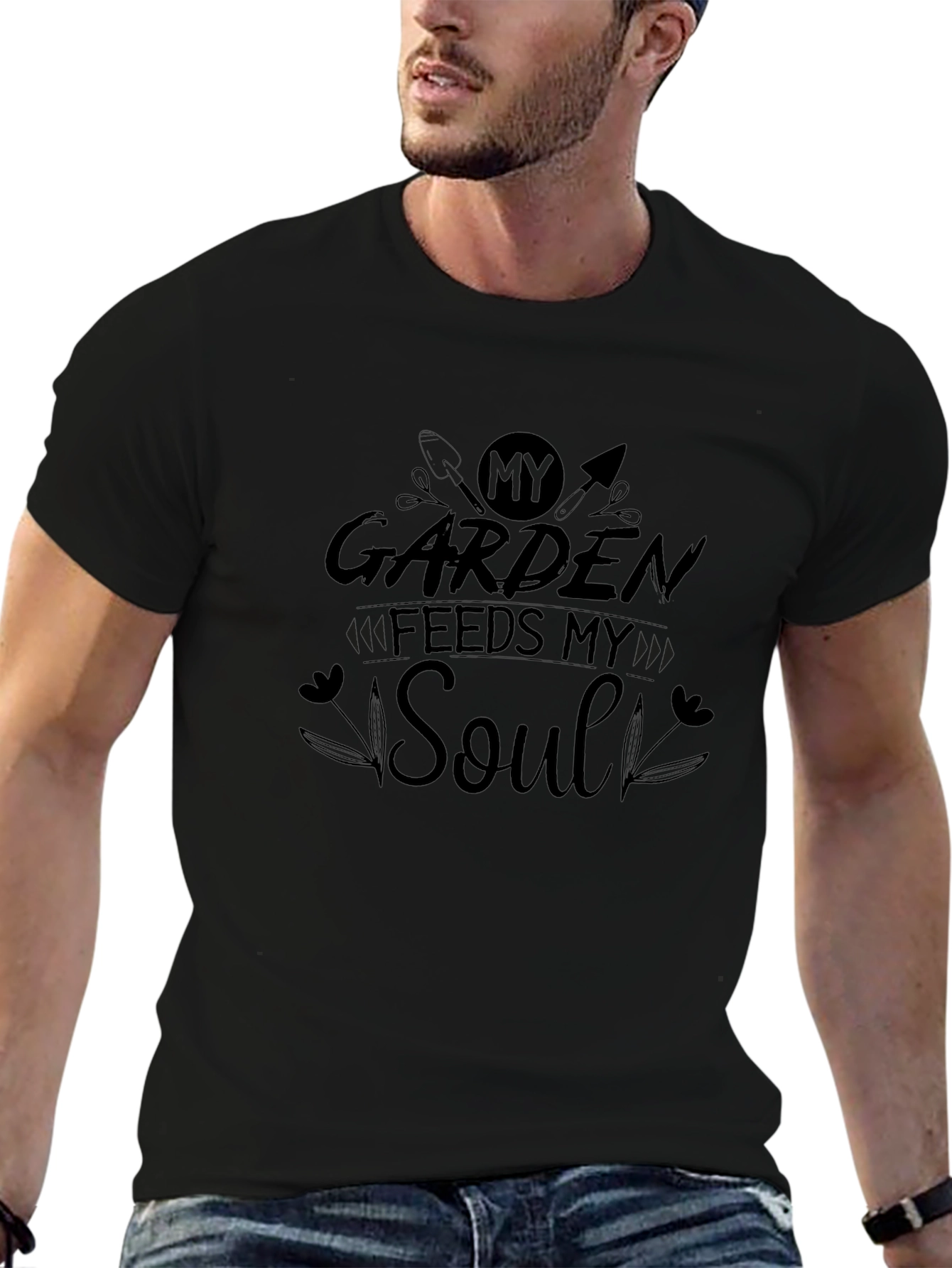 Gardening Soul T-Shirt - Black Cotton Blend