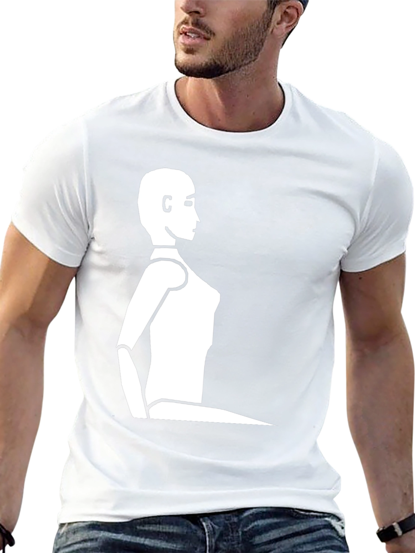 Minimalist Robot Silhouette Black T-Shirt