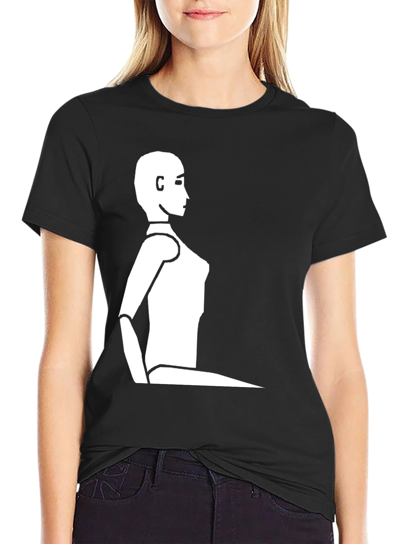 Minimalist Robot Silhouette Black T-Shirt