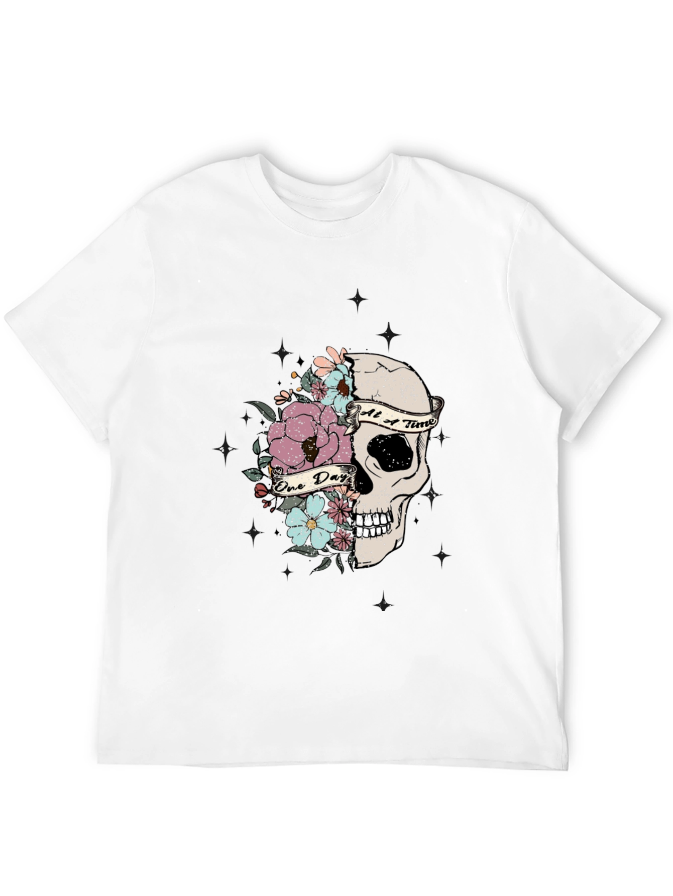 Floral Skull Graphic T-Shirt - Dark