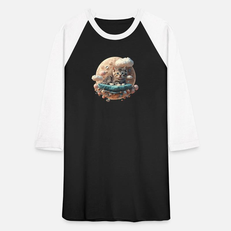 Dreamy Night Fluffy Cat Sits on Moon with Cloudy