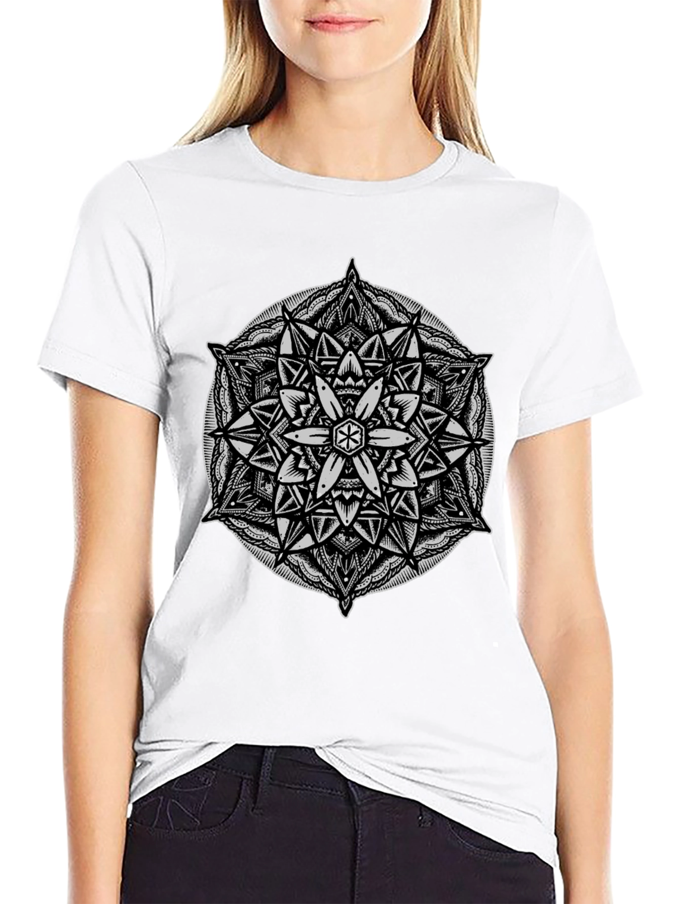 Geometric Mandala Graphic Tee - Black