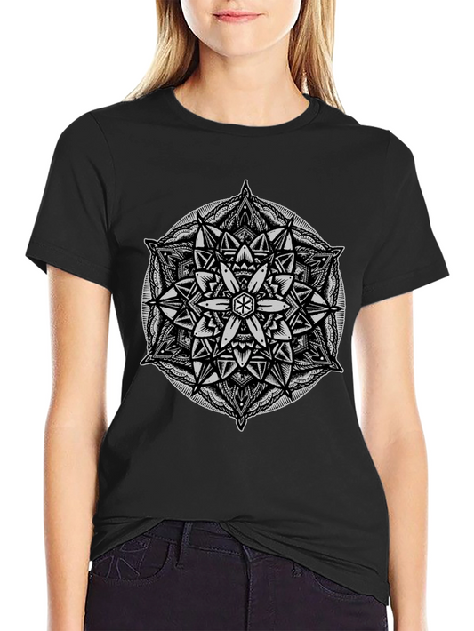 Geometric Mandala Graphic Tee - Black