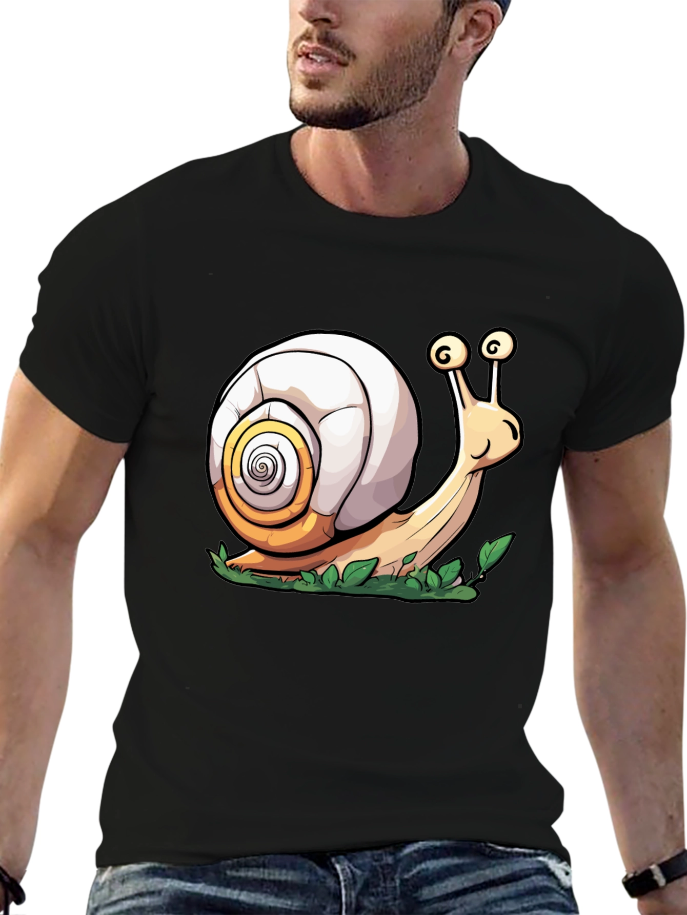 Cartoon Snail Graphic Tee - Black Cotton