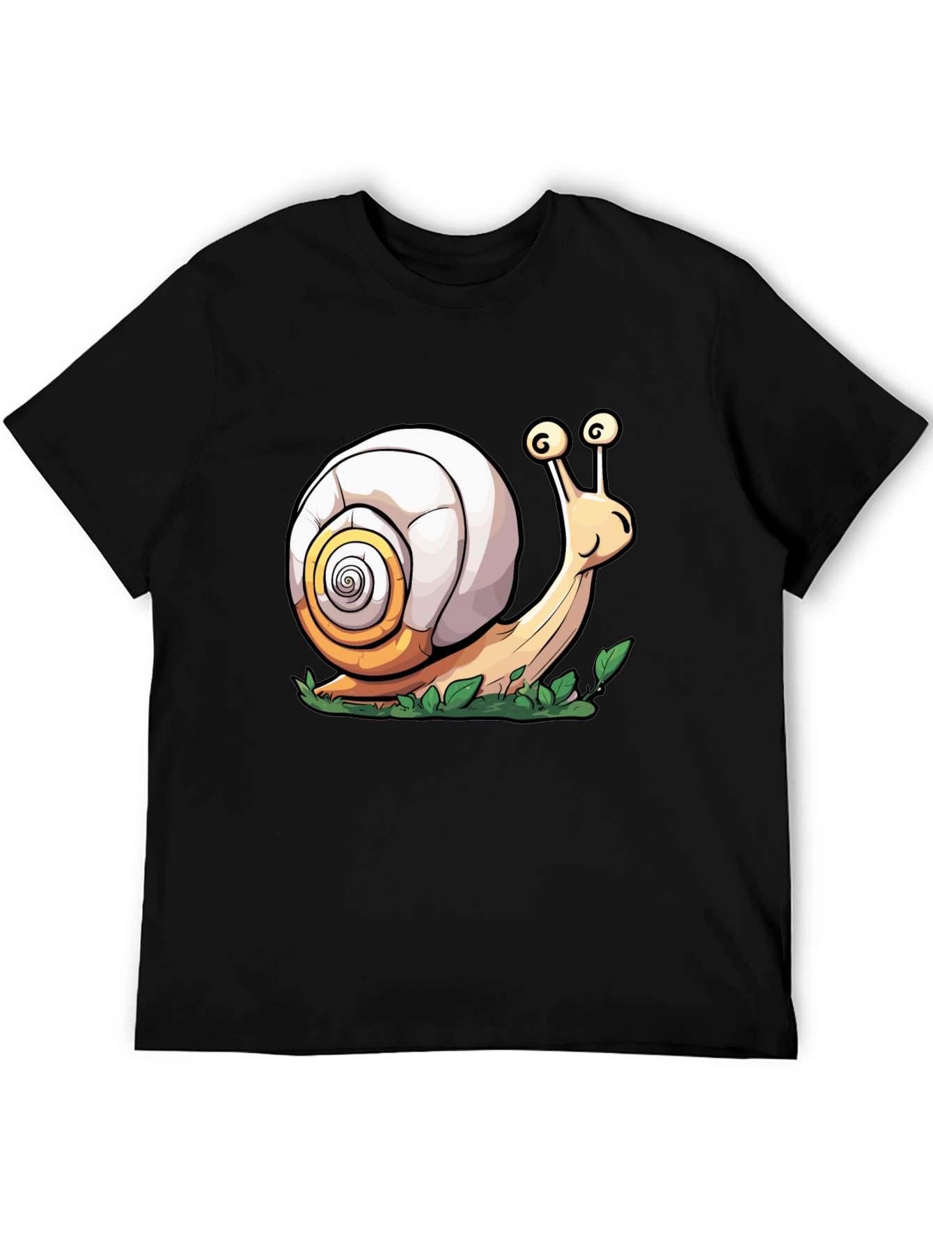Cartoon Snail Graphic Tee - Black Cotton