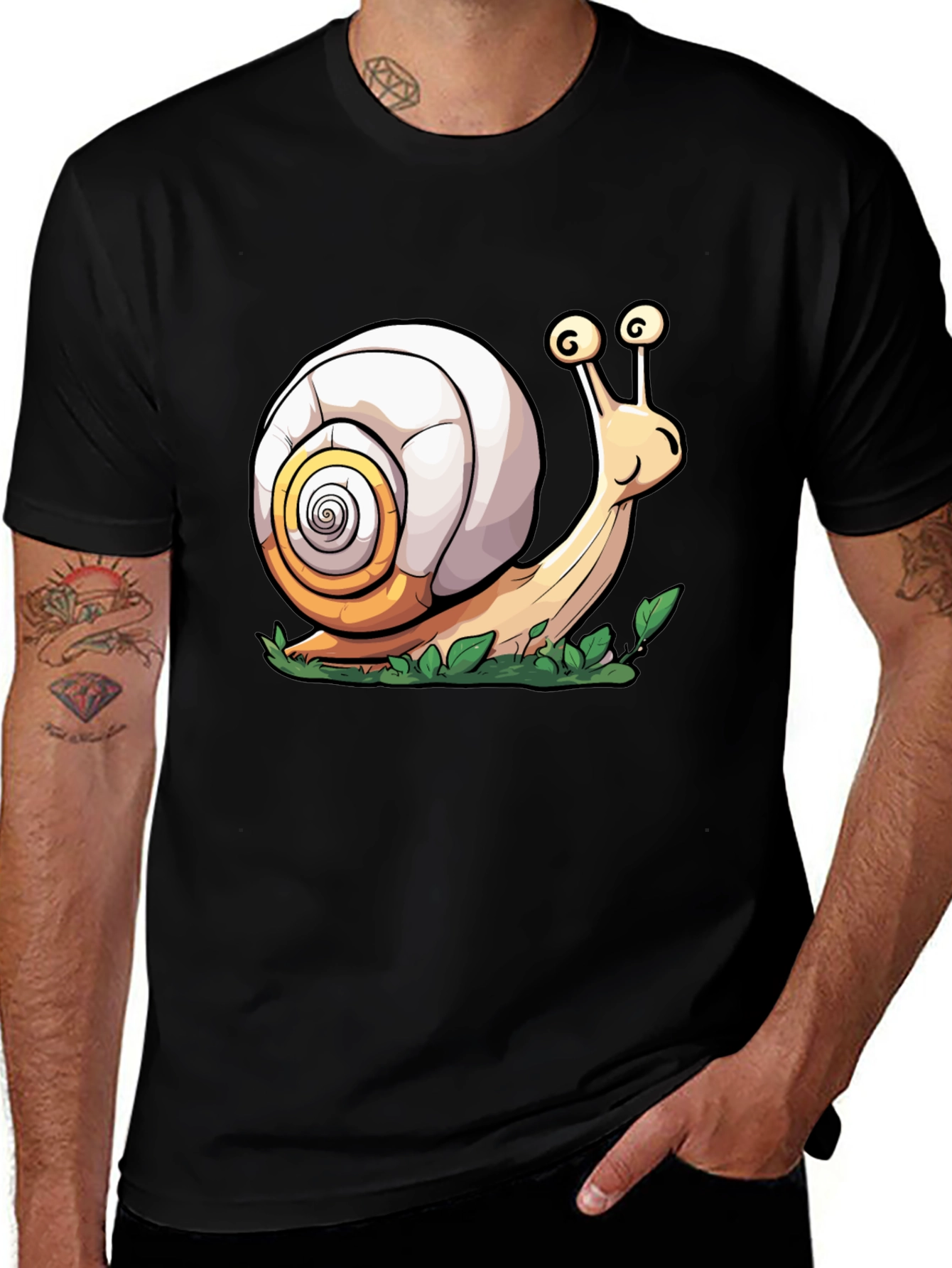 Cartoon Snail Graphic Tee - Black Cotton
