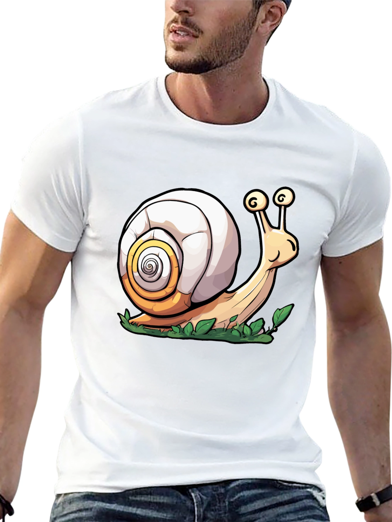 Cartoon Snail Graphic Tee - Black Cotton