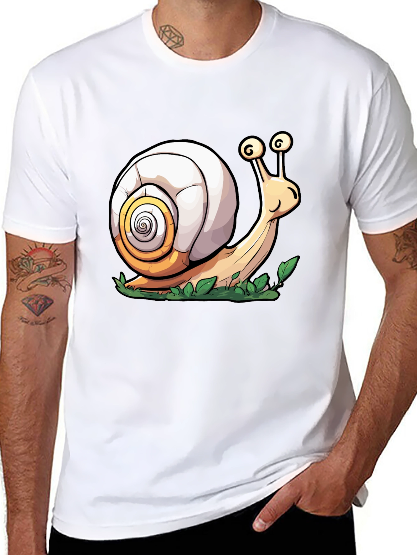 Cartoon Snail Graphic Tee - Black Cotton