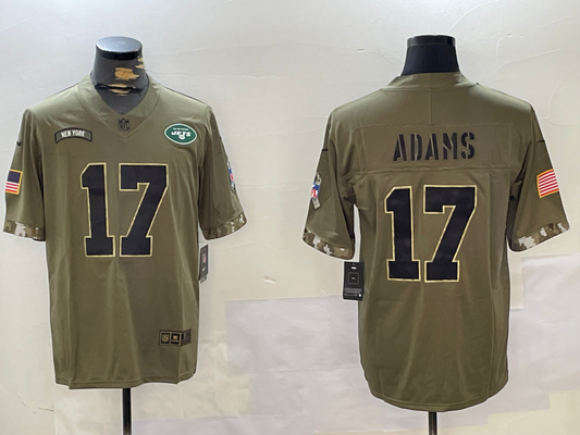 Men's New York Jets Davante Adams #17 Olive Salute To Service Game Jerseys