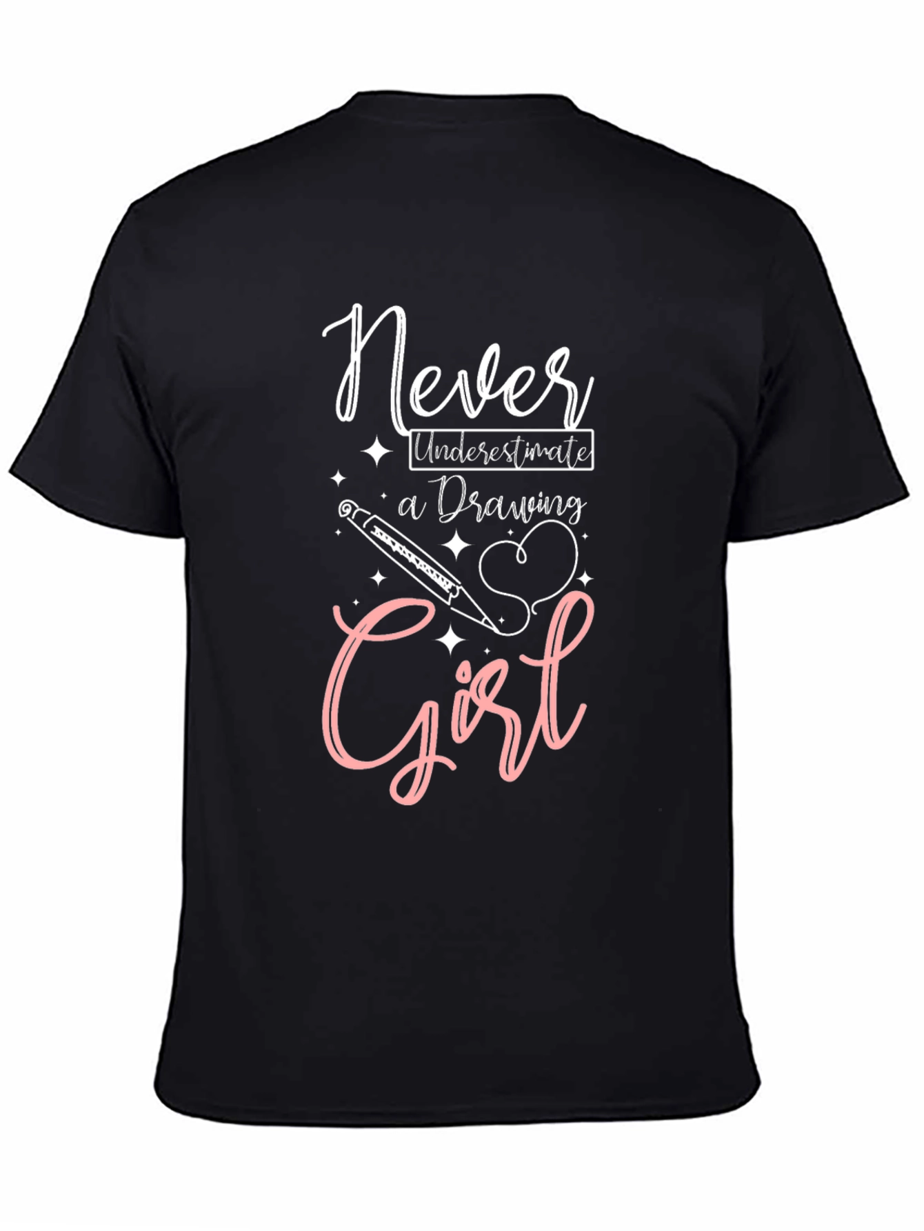 Never Underestimate a Drawing Girl Black T-Shirt