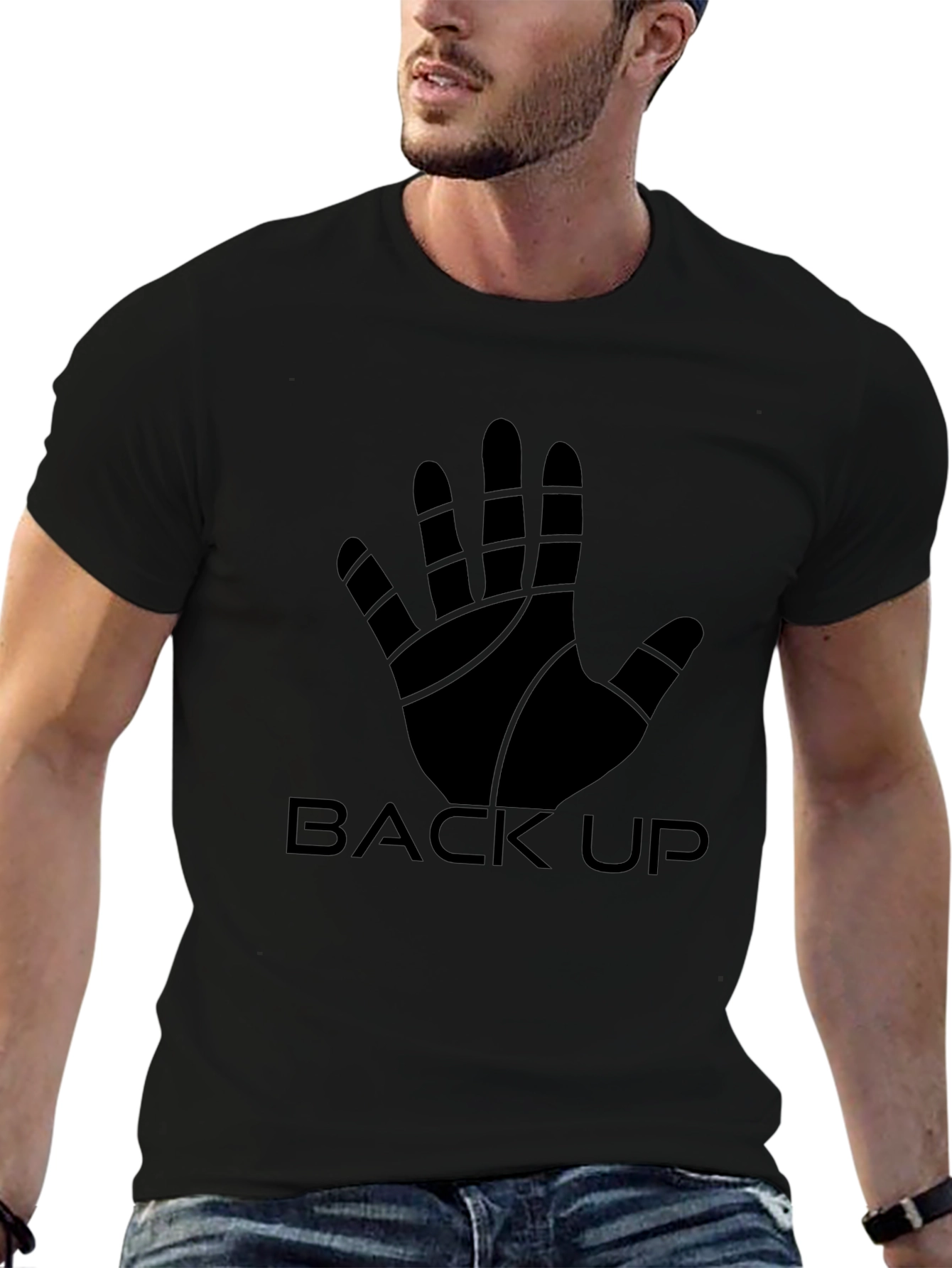 Back Up Hand Graphic Black T-Shirt