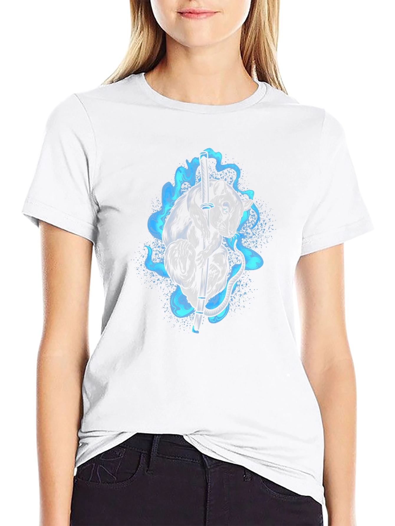 Ninja Rat T-Shirt - Katana & Blue Flame